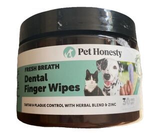 Dog Dental Finger Wipes Teeth Cleaning Plaque Tarter Off 30 Count Herbal Zinc